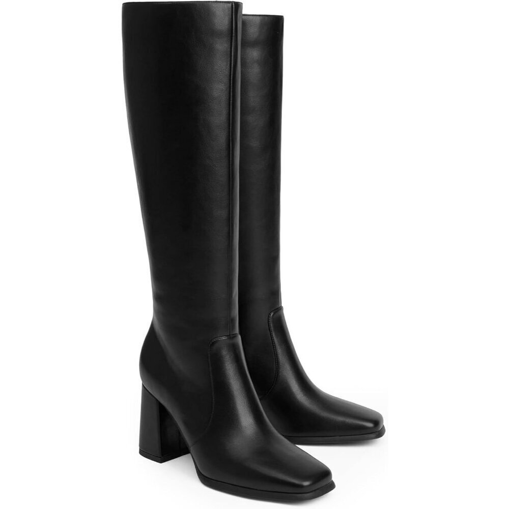 Women's Black Modatope Knee High Chunky Heel Square Toe Side Zipper Long boots - Picture 4 of 9